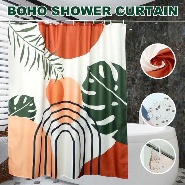 Cortinas de ducha Cortina Boho Baño impermeable con 12 ganchos 71 X pulgadas Planta de hojas abstractas modernas