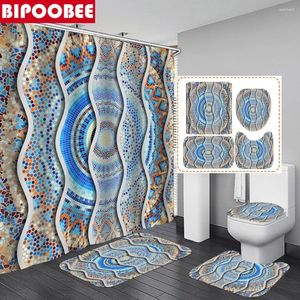 Rideaux de douche Boho rideau rayé étanche en polyester tissu de salle de bain de salle de bain couvercle de couvercle de toilette et tapis de piédestal sans glissement