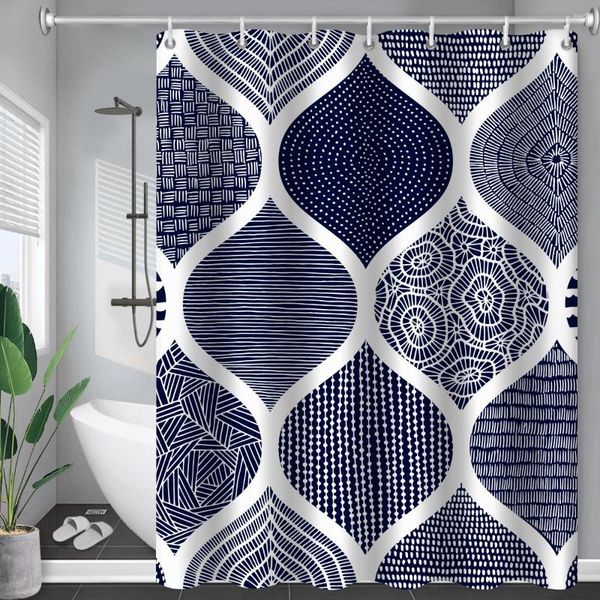 Rideaux de douche Boho thème bleu salle de bain accessoires mignon impression 3D Polyester tissu avec crochets motif géométrique décor rideau