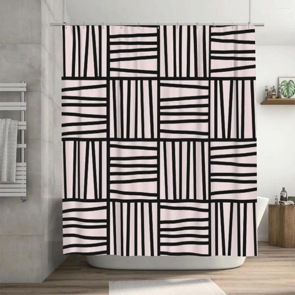 Rideaux de douche motif Memphis graphique audacieux, noir et rose, 72x72 pouces, avec crochets, protection de la vie privée personnalisée