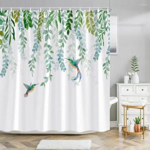 Rideaux de douche rideau floral botanique VERE LEAF HOMMINGHIRD TROPICAL NATURE PLANDAGE POLYESTER Fabric Decor de salle de bain