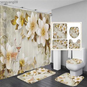 Rideaux de douche Bouquet de fleurs fantastiques Style 3D Rideau de douche Rideau de salle de bain et tapis de bain Ensemble de tapis Floral Home Decor R230822