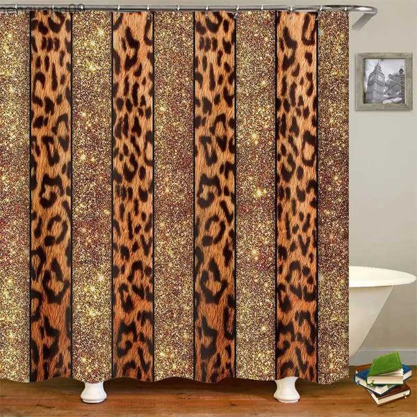Rideaux de douche Ensemble de rideau de douche rose léopard marron avec tapis motif peau d'animal sauvage tapis de bain en tissu tapis de toilette tentant lèvres sexy R231114