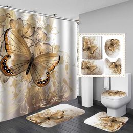 Douchegordijnen vlinderbad polyester waterdichte badkamer tapijt tapijten set niet -slip keukenbath mat producten 230510