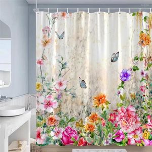 Rideaux de douche papillon fleurs rose violet bleu aquarelle plantes florales Vintage Art moderne tissu salle de bain décor avec crochets