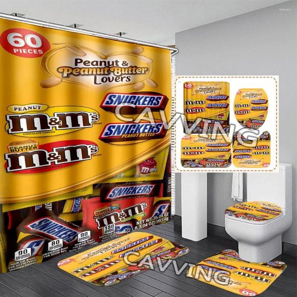 Rideaux de douche sac de collation de bonbons sauce au chocolat 3D rideau imprimé étanche salle de bain antidérapante tapis de toilette