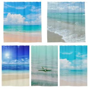Rideaux de douche Caribbean Summer Dream plage avec ciel bleu et rideau blanc Crochet de salle de bain l220 cm