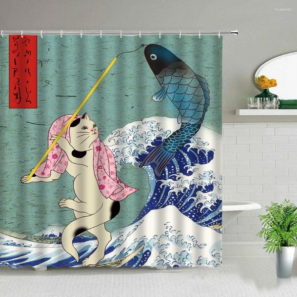 Rideaux de douche dessin animé Animal chat imprimé rideau accessoires De salle De bain étanche décoration De la maison esthétique Cortina De Banheiro