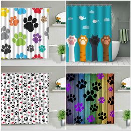 Douche gordijnen cartoon dierenplant bloemenhond poot print kerst kind huis bad badkamer accessoires set 220926