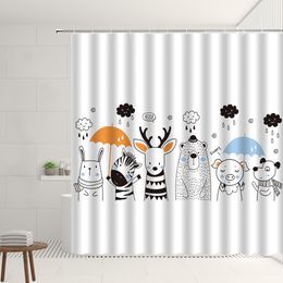 Douche gordijnen cartoon dieren schattige hond eland beer zebra eenvoudige geschilderde jongen meisje cadeau stof kinderen badkamer gordijn met haken 220926