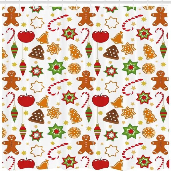 Rideaux de douche Carton Curtain Christmas Graphiques Star Biscuits Apple Bells Modèle étanche avec des crochets Fabric Decoration de salle de bain