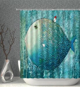 Douchegordijnen Cartoon Visgordijnset Boho Seahorse Shell Ocean Waterdichte stof Badkamer Blauw Bad Badbad Decor6045649