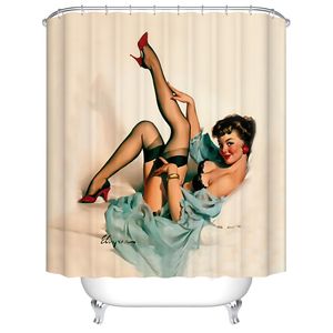 Cortinas de ducha Cartoon Chica impresa Cortinas de baño en 3D 3D Polyester Teler Batez de baño lavable Cortina de ducha con ganchos Accesorios 220922