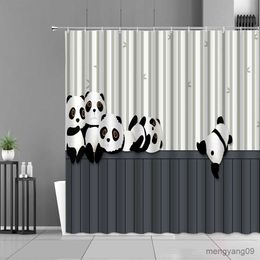 Cortinas de ducha Panda de dibujos animados Cortina de ducha Animales lindos Pandas Plantas de bambú verdes Imprimir Cortinas de baño Habitación de niños Decoración de baño Impermeable R230831