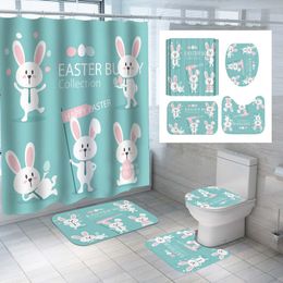 Cortinas de ducha Conejo de dibujos animados Cortina de ducha 3D Huevos de Pascua Juego de alfombrillas de baño Alfombra de baño Impermeable Animal lindo Cortina de baño Alfombra Decoración de baño 230322