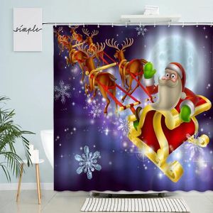 Rideaux de douche dessin animé Santa Claus rideau joyeux Noël salle de bain étanche écran Elk Winter Snow Night Scene décor mural avec crochet