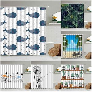 Cortinas de ducha Dibujos animados Mar Animal Azul Delfín Patrón de pescado Conjunto de cortinas Diversión Niños Baño Decoración Inodoro Partición Pantalla impermeable 220922