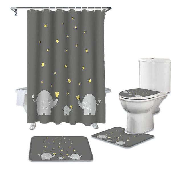 Cortinas de ducha estrellas de dibujos animados elefante estampado familiar cortina y juego de alfombras de baño moderno para baño decoración del hogar