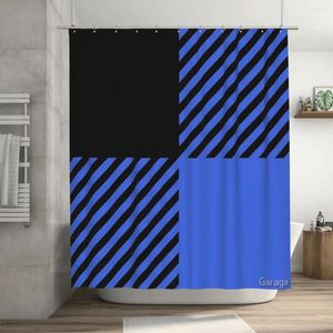 Rideaux de douche à carreaux bleu royal et noir, 72x72 pouces, avec crochets, décor de salle de bain à motif DIY