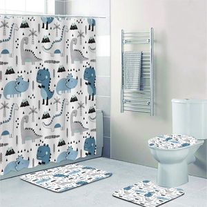 Rideaux de douche Enfantin dessin animé dinosaure motif salle de bain rideau de douche ensemble mignon Dino Art tapis de bain pour enfant toilette Cortina 221008