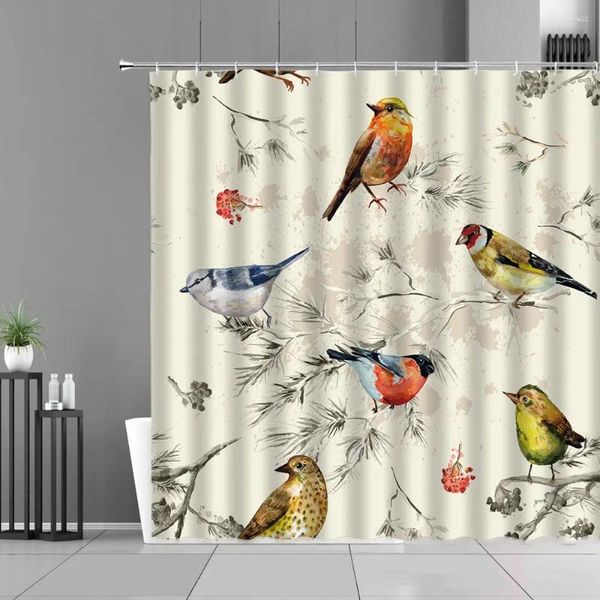 Rideaux de douche motif d'oiseau chinois couleur plume fleur végétal animal animal de salle de bain rideau de salle de bain home décor