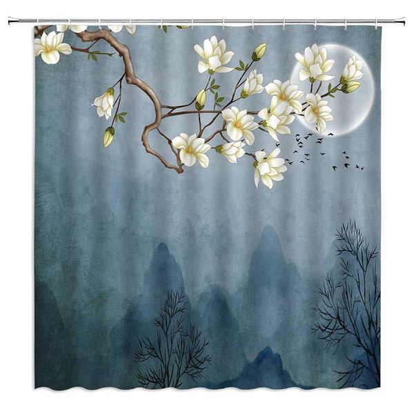 Cortinas de ducha Cortina de ducha de estilo británico verde con pájaros florales chinos con cortinas de baño de mariposa verde azulado turquesa claro menta