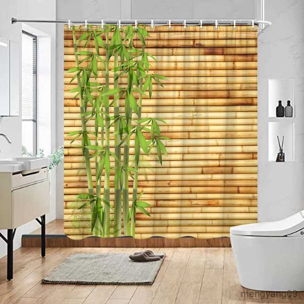 Rideaux de douche Chinois vert bambou rideau de douche ensemble Grain de bois noël tapis de bain cuisine entrée porte tapis salle de bain décor tapis R230830