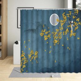 Rideaux de douche Style chinois Rideau Encre Fleur Oiseau Plante Orchidée Paysage Paysage Modèle Salle De Bains Polyester Tissu Crochets Se