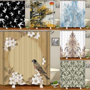 Rideaux de douche de style chinois et de décoration de salle de bain d'oiseau Curtain Impression de polyester maison avec crochets