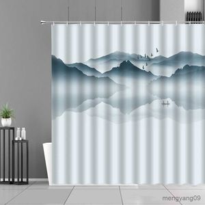 Rideaux de douche Style chinois peinture à l'encre paysage rideau de douche forêt paysage naturel maison salle de bain décor rideaux étanche écran de bain R230831