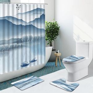 Rideaux de douche paysage de style chinois peinture de salle de bain de montagne de salle de bain d'eau de salle de bain