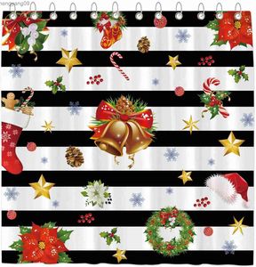 Douchegordijnen Kerst Zwart-witte Strepen Douchegordijn Set met Vrolijk Kerstfeest Decor Geschenken Badkamer Badkuipen Decor Stof R231114