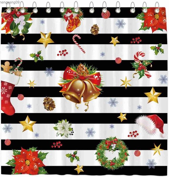 Rideaux de douche Ensemble de rideaux de douche à rayures noires et blanches de Noël avec décor de joyeux Noël Cadeaux Salle de bains Baignoires Décor Tissu R231114
