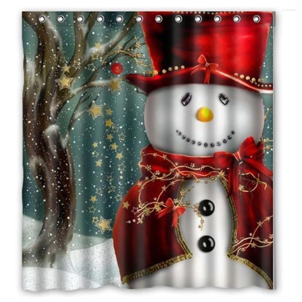 Rideaux de douche Rideau de Noël Tissu Bonhomme de neige Joyeux Tissu Décor de salle de bain Ensemble avec crochets pour la maison Noël
