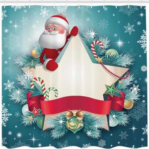 Rideaux de douche rideau de Noël drapeau de santa drapeau de neige ruban de flocon de neige et de bonbon motif d'arbre à canne avec crochet décor de salle de bain imperméable