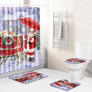 Douchegordijnen kerstgordijn waterdichte ingang deurmat badkamer voor bad antislip tapijt huis 4 stks set toiletzitting dekmat vloermat