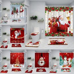 Rideaux de douche rideau de Noël Père Snowman Elk Tree Boad Gift Boad Bird Not Slip Mat Bathroom Decor Set