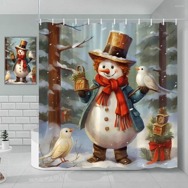 Rideaux de douche rideau de Noël Hiver Holiday Snowman Santa Claus Tree Cadeaux Ball Gnomes Decorations de salle de bain