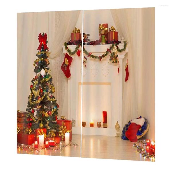 Cortinas de ducha Cortina navideña Balcón de chimenea de chimenea de árboles de Navidad para sala de estar y dormitorio