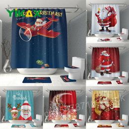 Douchegordijnen kerstdecor 3d Santa Claus Snowman Elk Tree Bathtub scherm voor badkamer Waterdicht polyester badgordijn