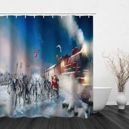 Cortinas de ducha Decoración navideña Cortina de gancho Lindo Santa Claus Poliéster moderno Impresión digital impermeable