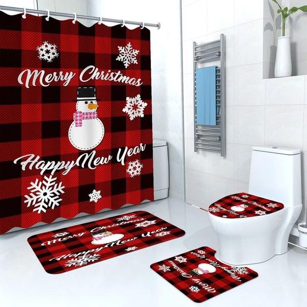 Cortinas de ducha decoración navideña muñeco de nieve bañera de baño impermeable