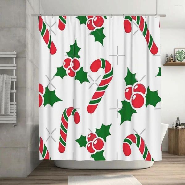 Rideaux de douche Design de noël-bonbons aux cerises-rideau joyeux 72x72 pouces avec crochets, motif personnalisé, Protection de la vie privée