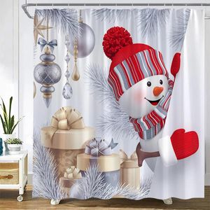 Douchegordijnen Kerst Grappige Sneeuwman Spar Tak Cadeau Kerst Bal Jaar Vakantie Stof Thuis Badkamer Decor Badgordijn Sets