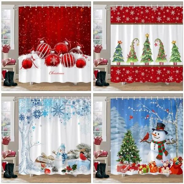 Rideaux de douche Géné de Noël thème Snowman Tree Mascot Ball Happy Year Washable Home Bath Curtain Bathroom Decor