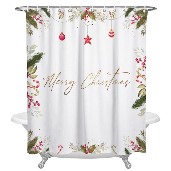 Rideaux de douche Feuille de Noël Berry Ball Fleur imperméable salle de bain décor rideau maison pour