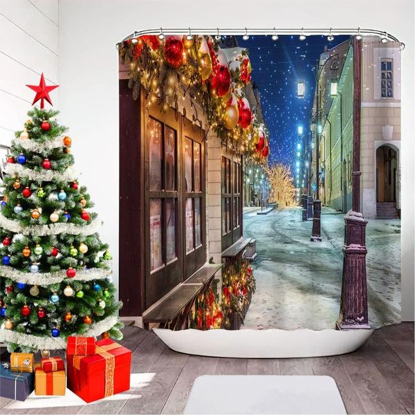 Rideaux de douche Christmas Imprimé rideau sans coup de poing étanche salle de bain à l'épreuve de la salle de bain suspendue Halloween décorations