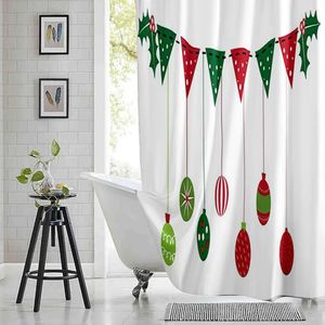 Rideaux de douche Noël rouge et vert Rideau Dot Stripe Géométrie Imprimé Polyester Tissu Salle de bain imperméable avec crochets