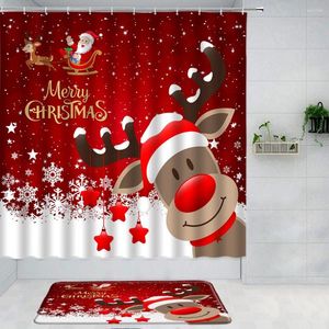 Douchegordijnen kerst rendier gordijn set badmat cartoon sneeuwvlok kid badkamer decor rode stof anti slip tapijt