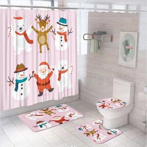 Rideaux de douche Christmas Santa Claus Snowman Elk Rurtain Set Migne Rendeer Noël Ours Salle Salle de salle de bain Anti-Slip Bath Mat Toilet Couvercle Toilet